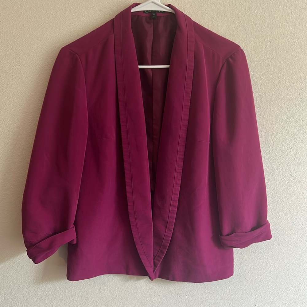 Express Hot Pink Cropped Officecore Blazer Lapel Design Open Front Cuff Sleeve